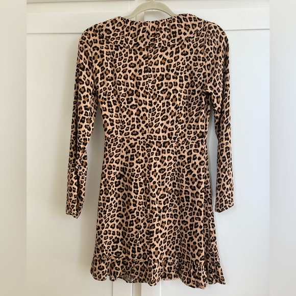 WHYTE VALENTYNE Leopard Print Long Sleeve Mini Dress Sz Small - Picture 2 of 2